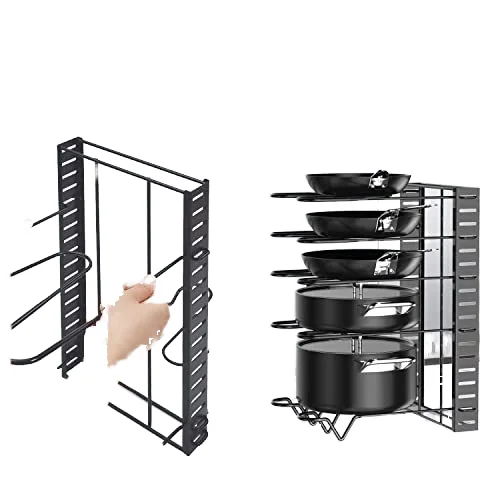 Space-efficient Adjustable kitchen cooking pot storage rack lid shelves