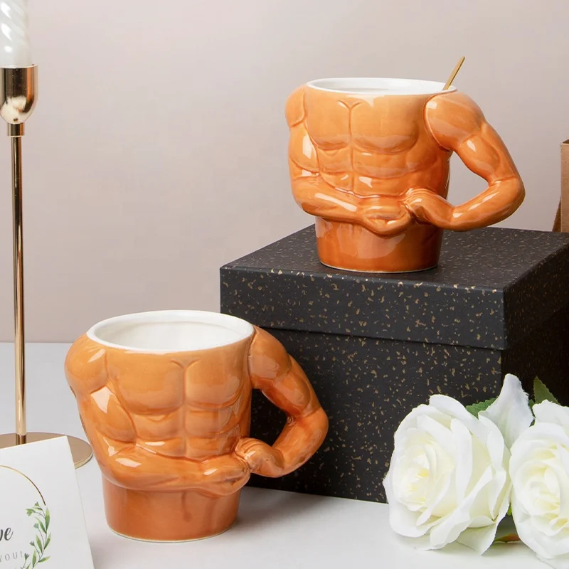 Novelty gift 3d ceramic coffee mug cup unique muscle macho man mug
