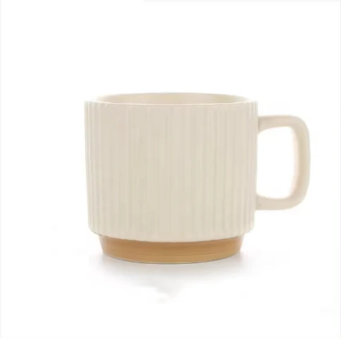 Custom LOGO Printing Thickened Minimalist 240ml Coffee Milk Mugs Water Cup Embossment Striped Ceramic Japanese Coffee Mug