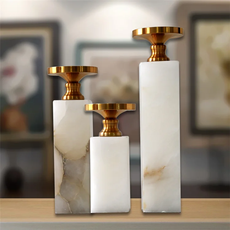 Top Quality Nordic Candle Holder Custom Size White Marble Wedding Candlesticks For Home