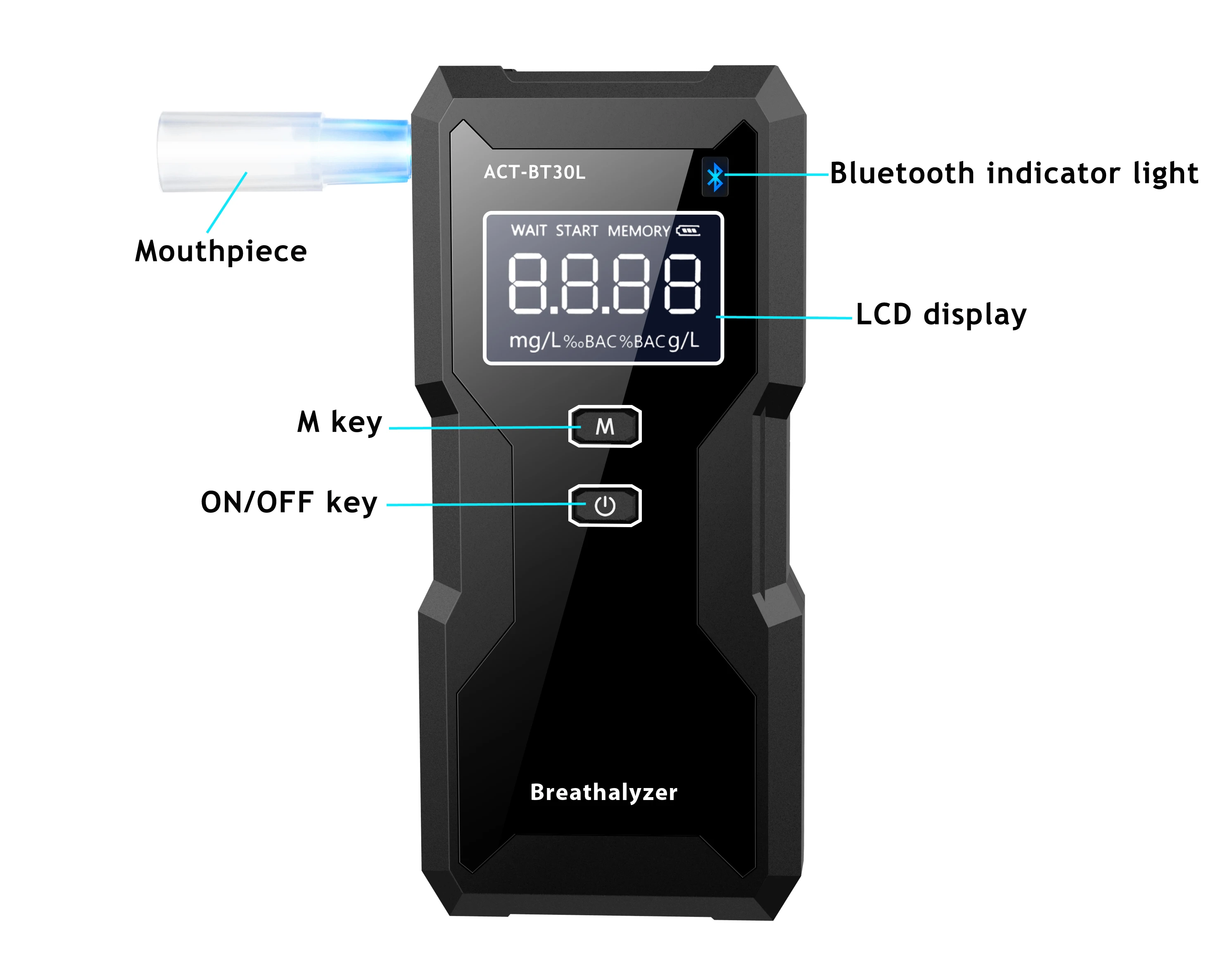 Professional Bluetooth breathalyzer electrochemical alcohol tester mobile breath alcohol test