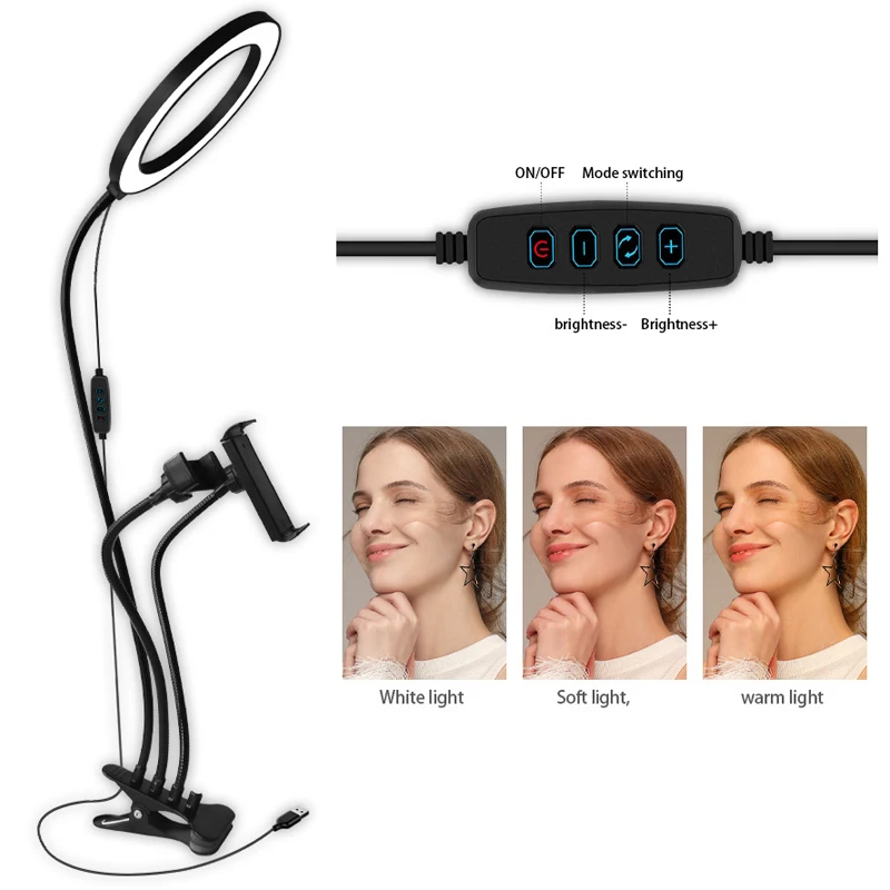 
4 in 1 Desktop Flexible Selfie Ring Light With Cellphone Holder Stand, Ring Light Stand For Live Stream & Makeup 
