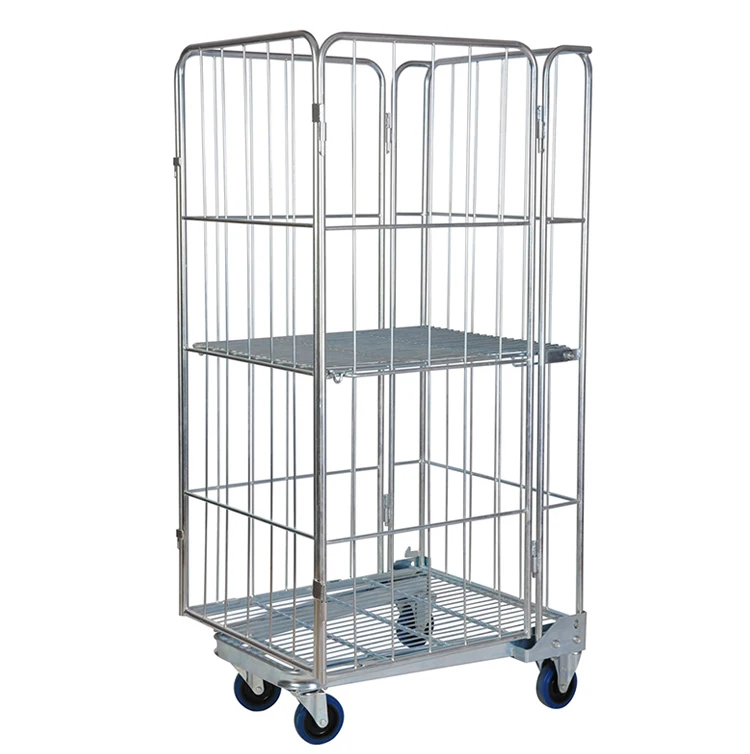 Customized sizes high quality hevy duty European foldable steel logistics roll cage roll container metal mesh trolley