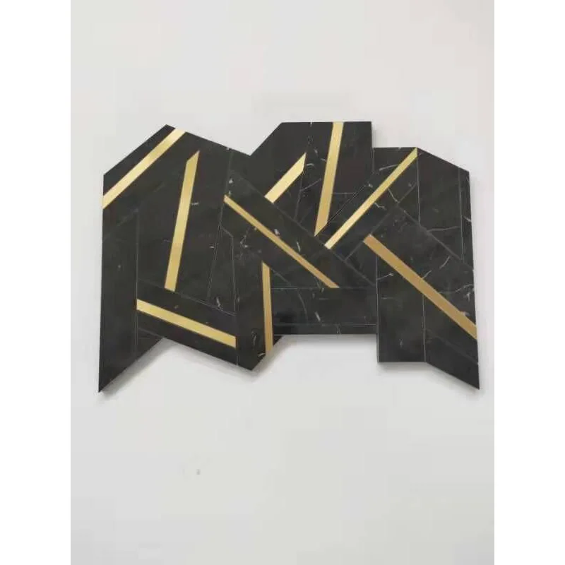 Water Jet Marble Mosaique Surface Floor Tile With Brass Inlay Mosaic Pattern