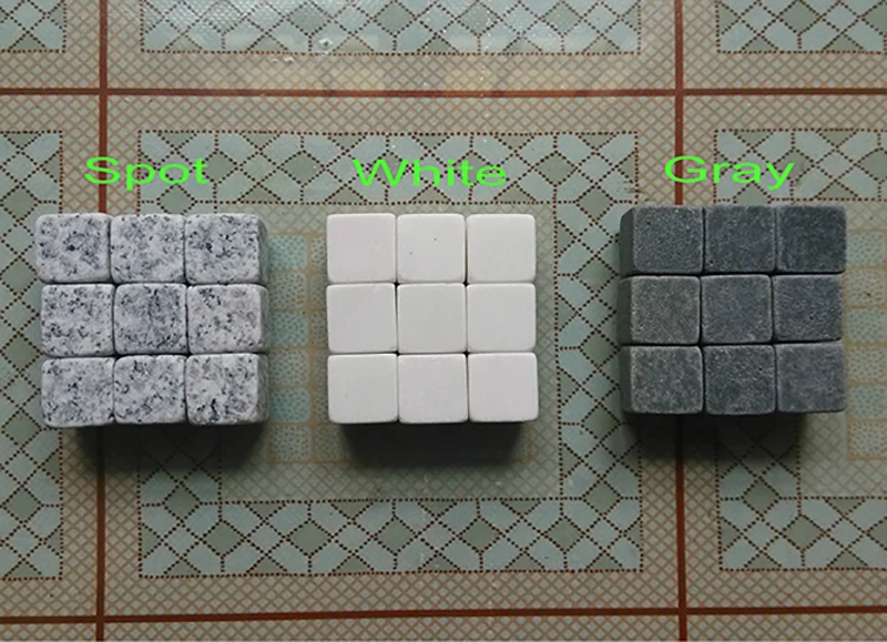 Christmas Bar tools 9pcs/set Natural Granite Whisky Chilling Stones Reusable Beer Wine Whiskey Cooling Rocks in wooden box