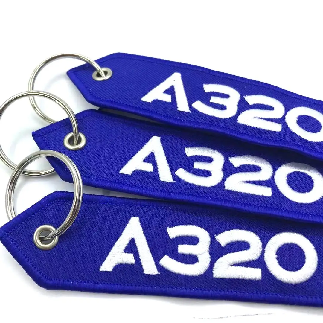 Oem Service Hot Sale Double Sides Label Airbus A320 Fabric Key Chain Embroidery Keychain Strap