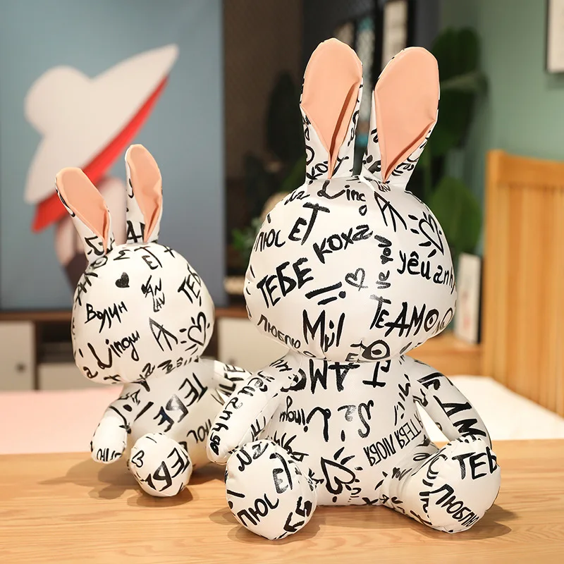 New trend leather plush graffiti printing custom brand logo tide brand custom plush toy teddy bear animal doll