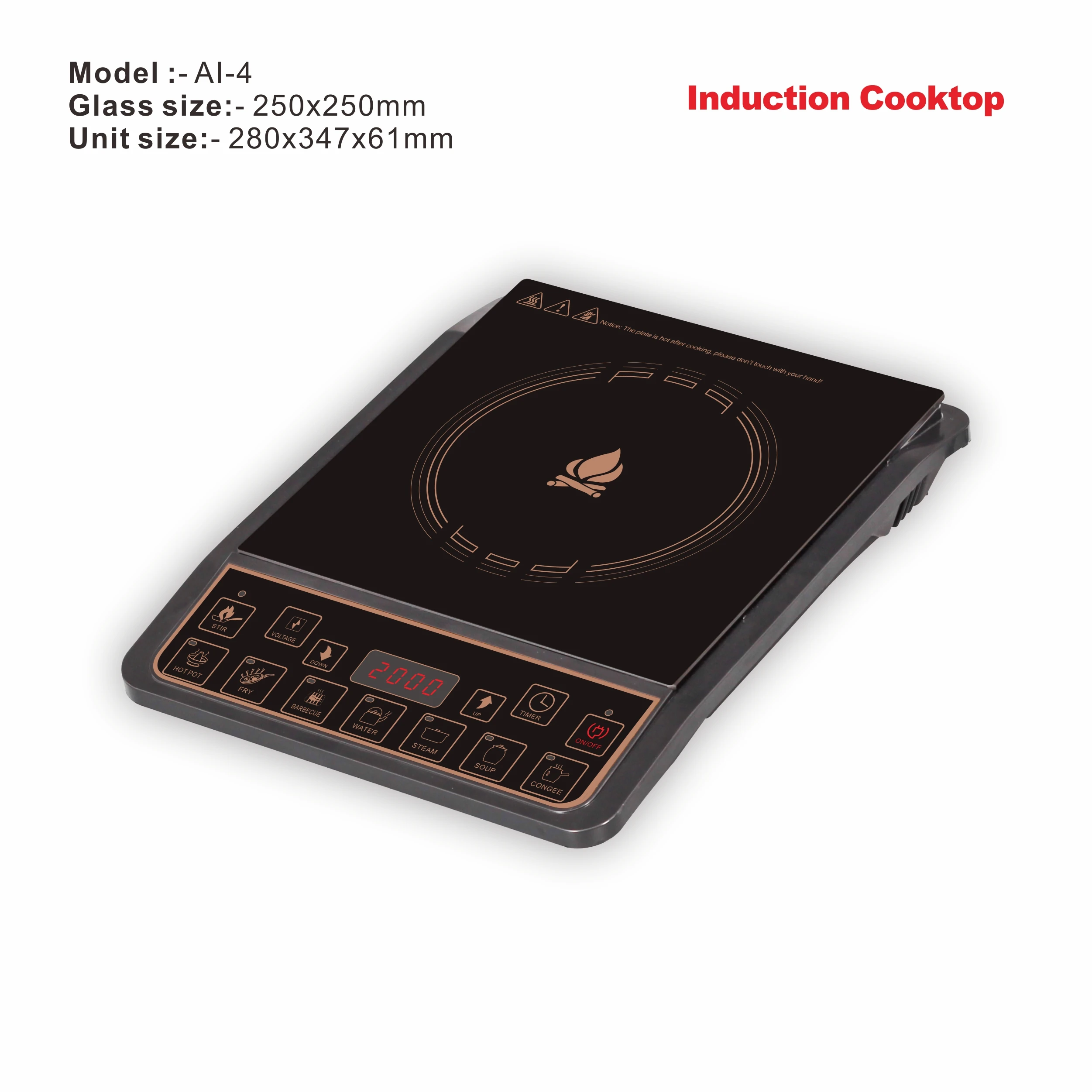 Induction cooker with push button,single burner display 2000w,LED display,Timer &  Preset function,