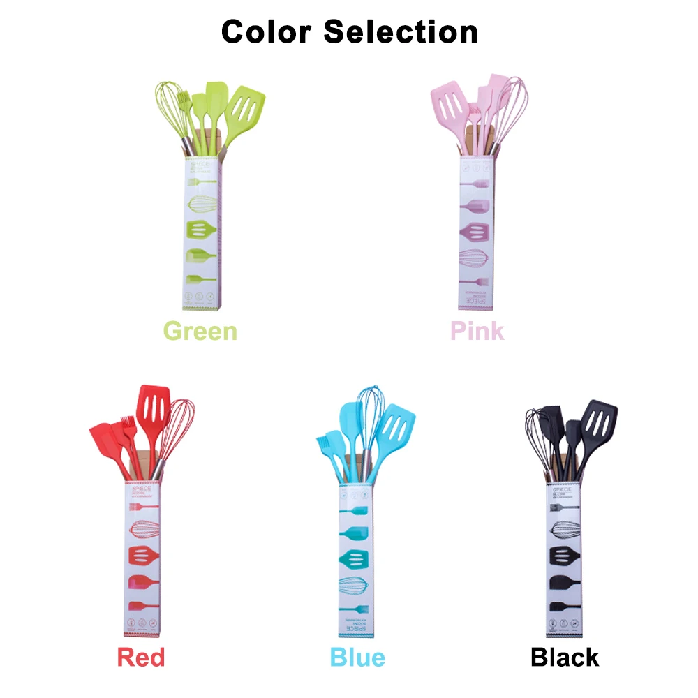 Non-stick BPA-free Heat Resistant Silicone Spatula Turner Brush Whisk Cookware Set Silicone Kitchen Utensils