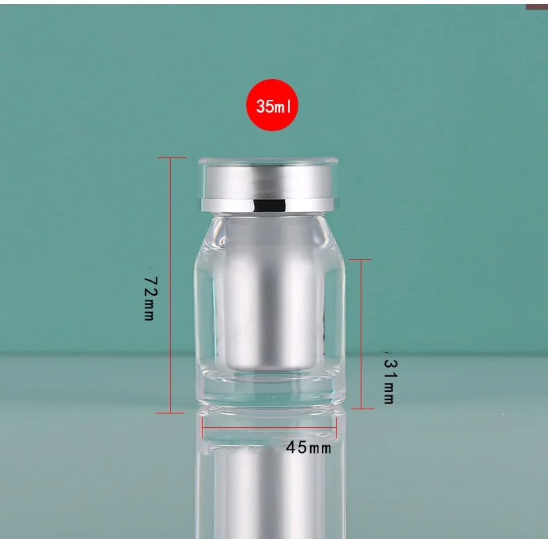 Food grade jar transparent pill PS plastic medical bottle with plastic lid inner bottle