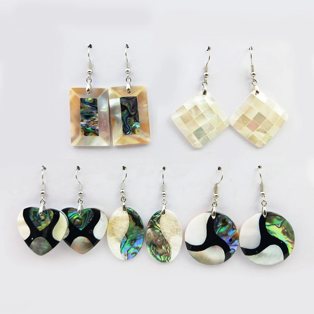 New Fashion Jewelry handmade earring round oval heart square designs with abalone and mother pearl shell earrings for women