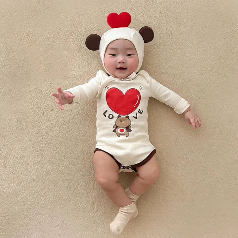 2023 New Product Crawler Love Bear Print LOVE Cute Cartoon Bodysuit Comfortable Pants Wholesale
