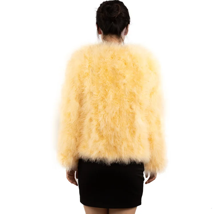 wholesale soft yellow fur coat fluffy women real ostrich feather coat