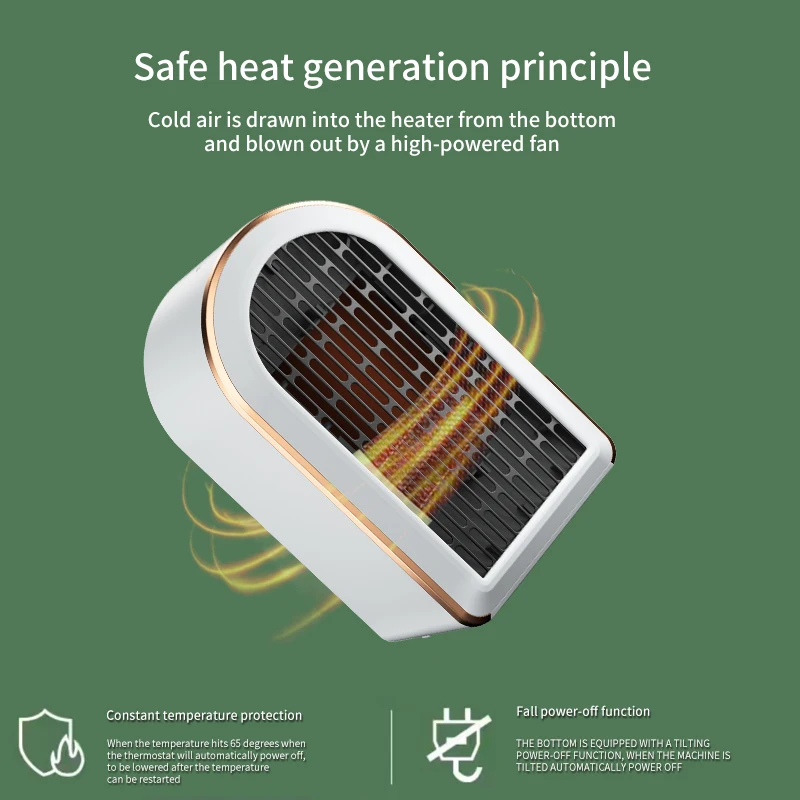 QIATAILI 1200W Portable Mini Space Heaters 110V 120V CE PTC Room Heater Auto Off Electric Fan Heater