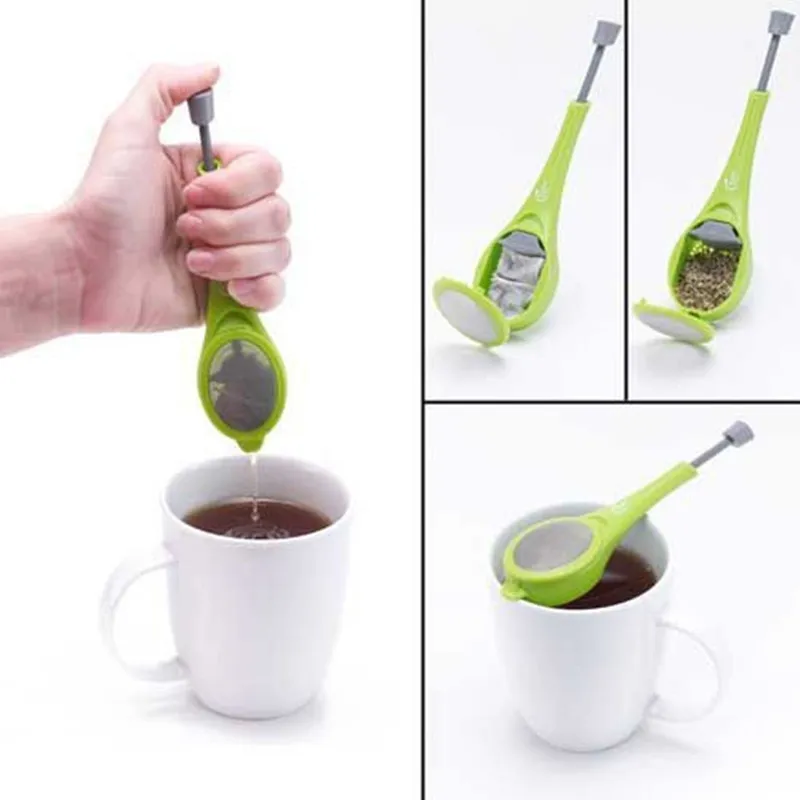 Food grade Plastic Tea Infuser Strainer filter Flavor Tea Infuser Tea and Coffee Strainer with Push Handle