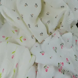 2023 factory wholesale custom designs  100% cotton Double Gauze muslin crinkle Print Fabric  for garments and swaddles