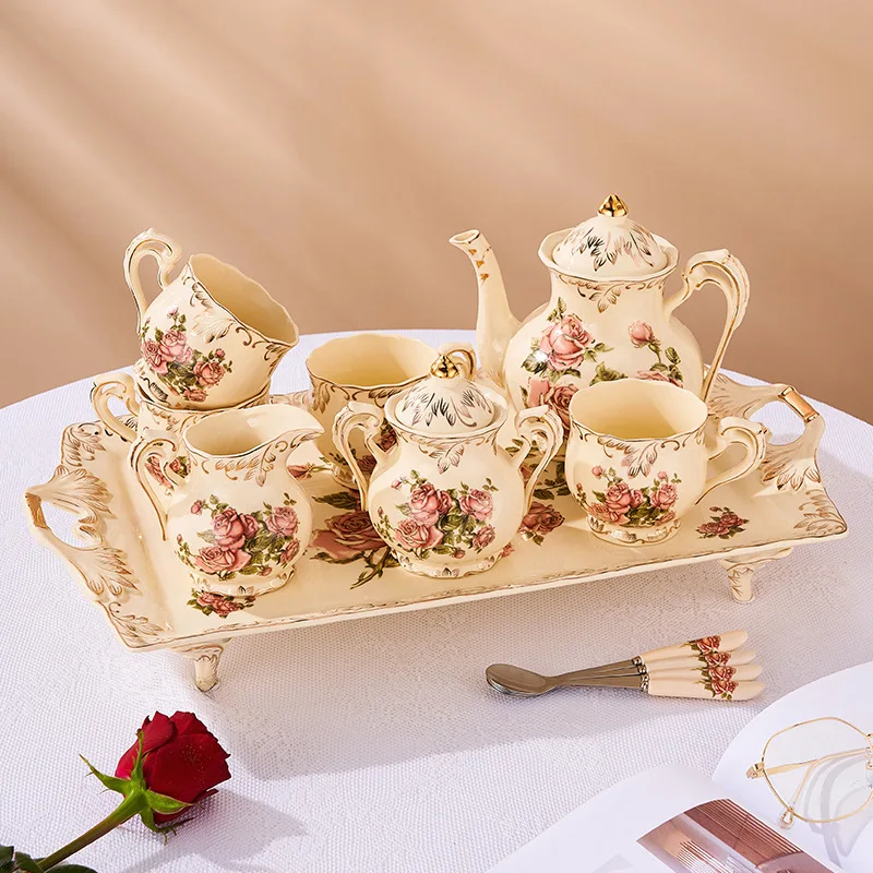 Exquisite Luxury Tea Cup Teapot Set Ceramic Bowl Spoons And Trays Large Capacity Gift Water Cups Coffee Cup Set