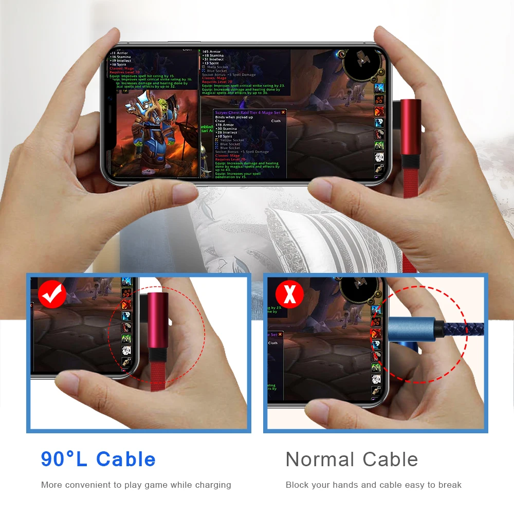 Fast Charge Data Cable  1m  Cotton 90 degree USB Cable usb charging