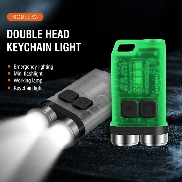 Boruit V3 Mini Led Flashlight Rechargeable Keychain Daul Head Max 900lumen Waterproof Portable Work Lamp
