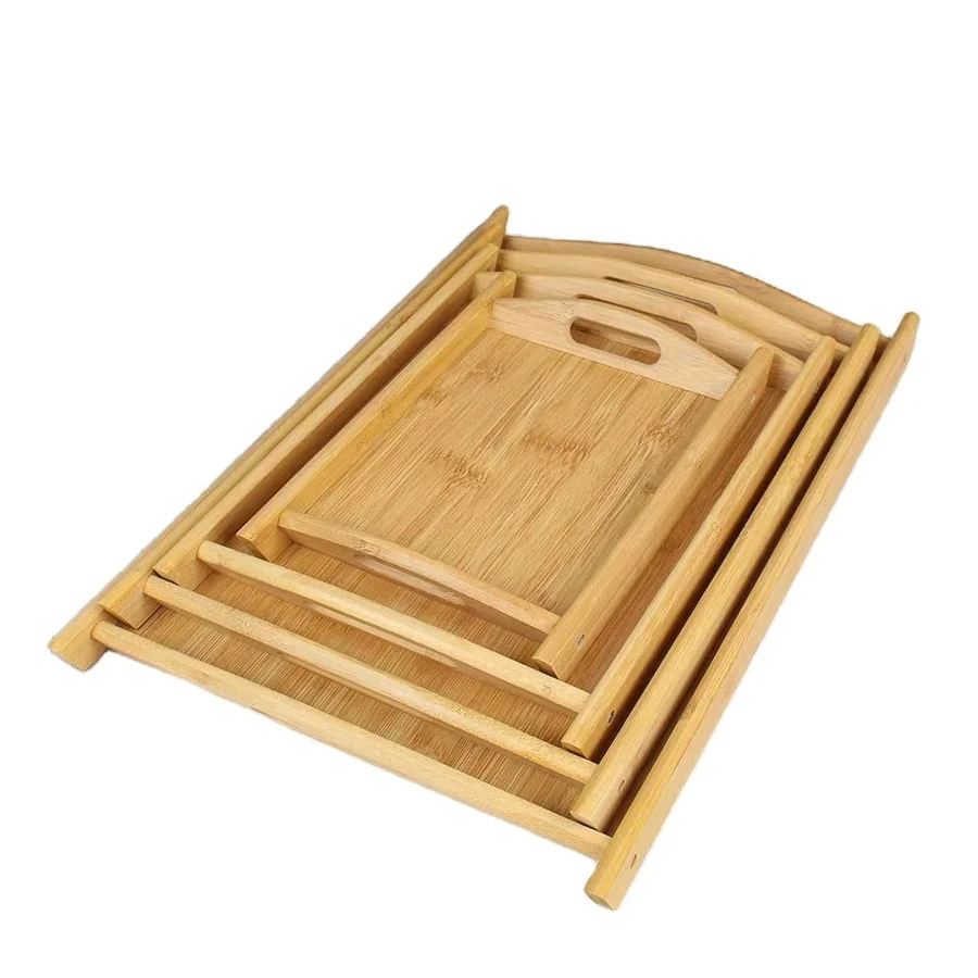 Factory Sale Serving Wooden Bamboo Tray With Handle for Breakfast Afternoon Tea