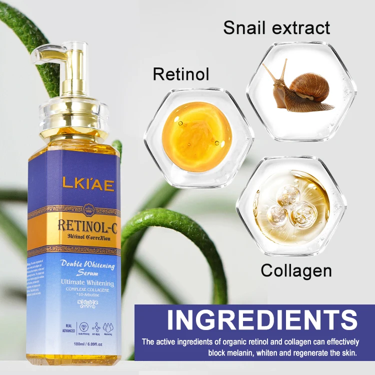LKIAE 180ml glow boost luster whitening vegan retinol anti aging smoothing skincare collagen 5 in 1 facial serum
