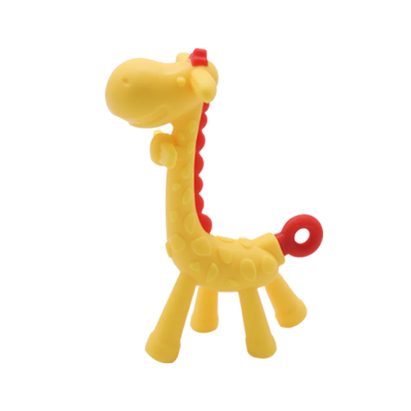 Yellow giraffe soft material small animal image easy to clean without BPA silicone toys baby toys teether