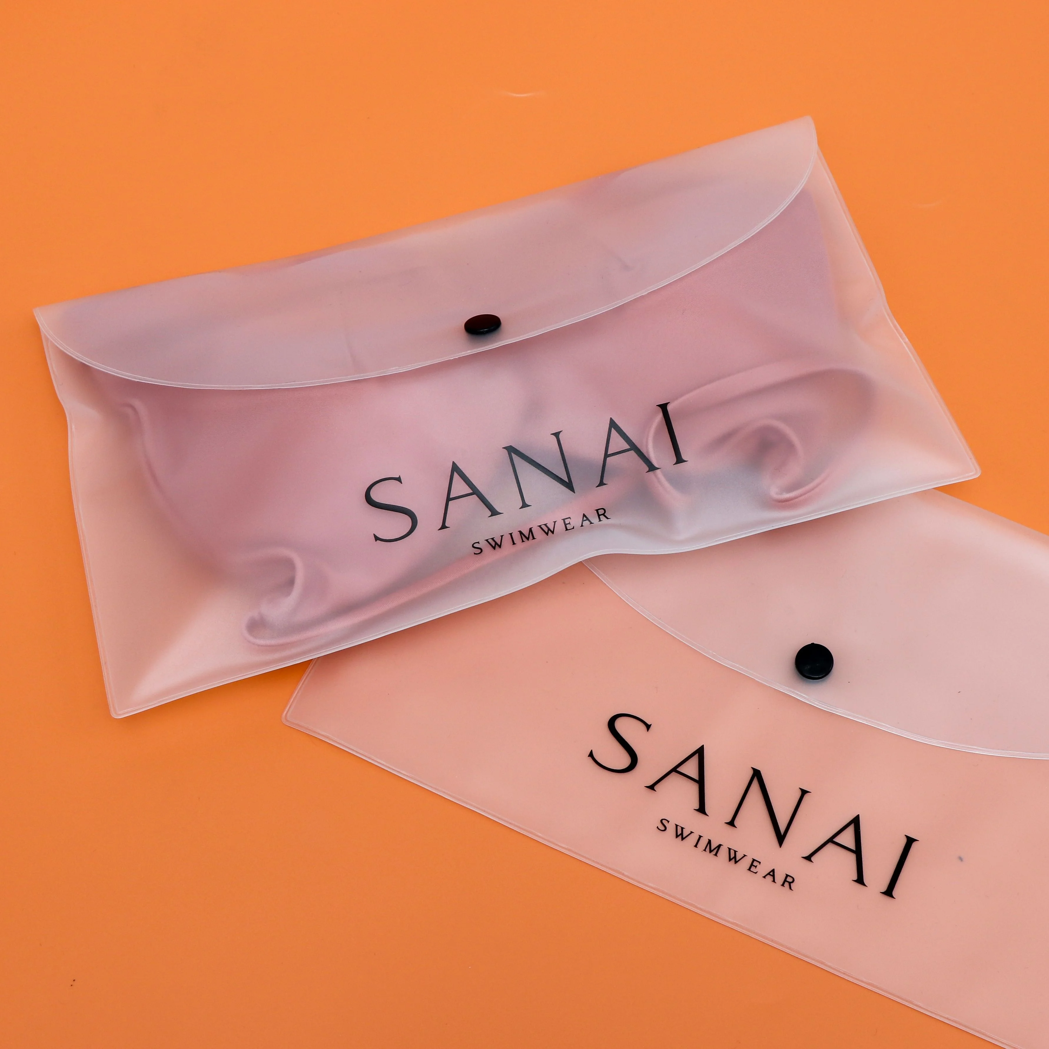 Frosted swimwear packaging for bikini clothing PVC matte frosted plastic custom printing envelope pouch with button