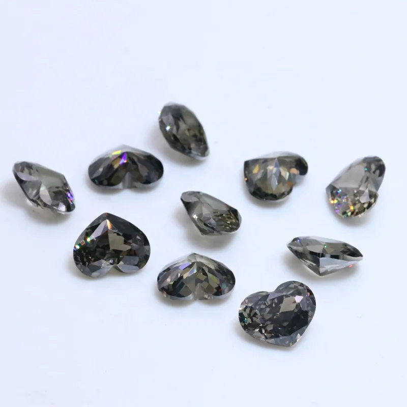 Hot selling cz gemstone birds nest cut heart shape zircon 8*10 mm moonlight grey colour loose cubic zirconia stones