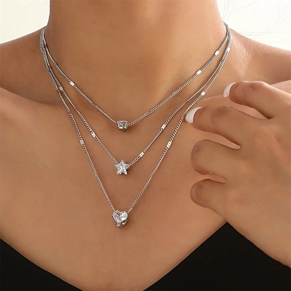 Hot Sale Fashionable Multi-layered Clavicle Chains for Women Love Heart Star Droplet Pendants Necklaces Jewelry Gifts