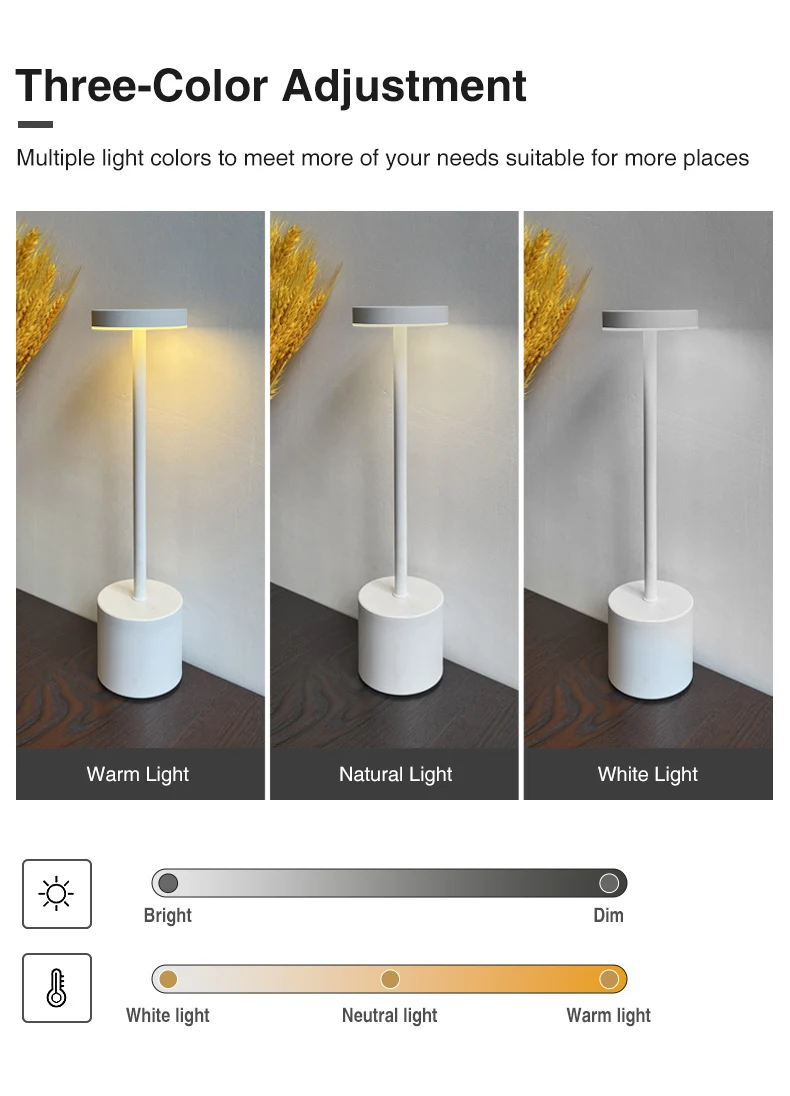 Nordic Wireless Restaurant Touch Table Light Modern Luxury USB Cordless Rechargeable Led Desk Table Lamps