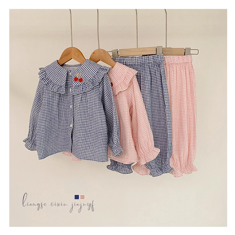 
Korea Fresh Maple Leaf Pajamas Sets Women Gauze Cotton Long Sleeve Casual Sleepwear Pyjamas 