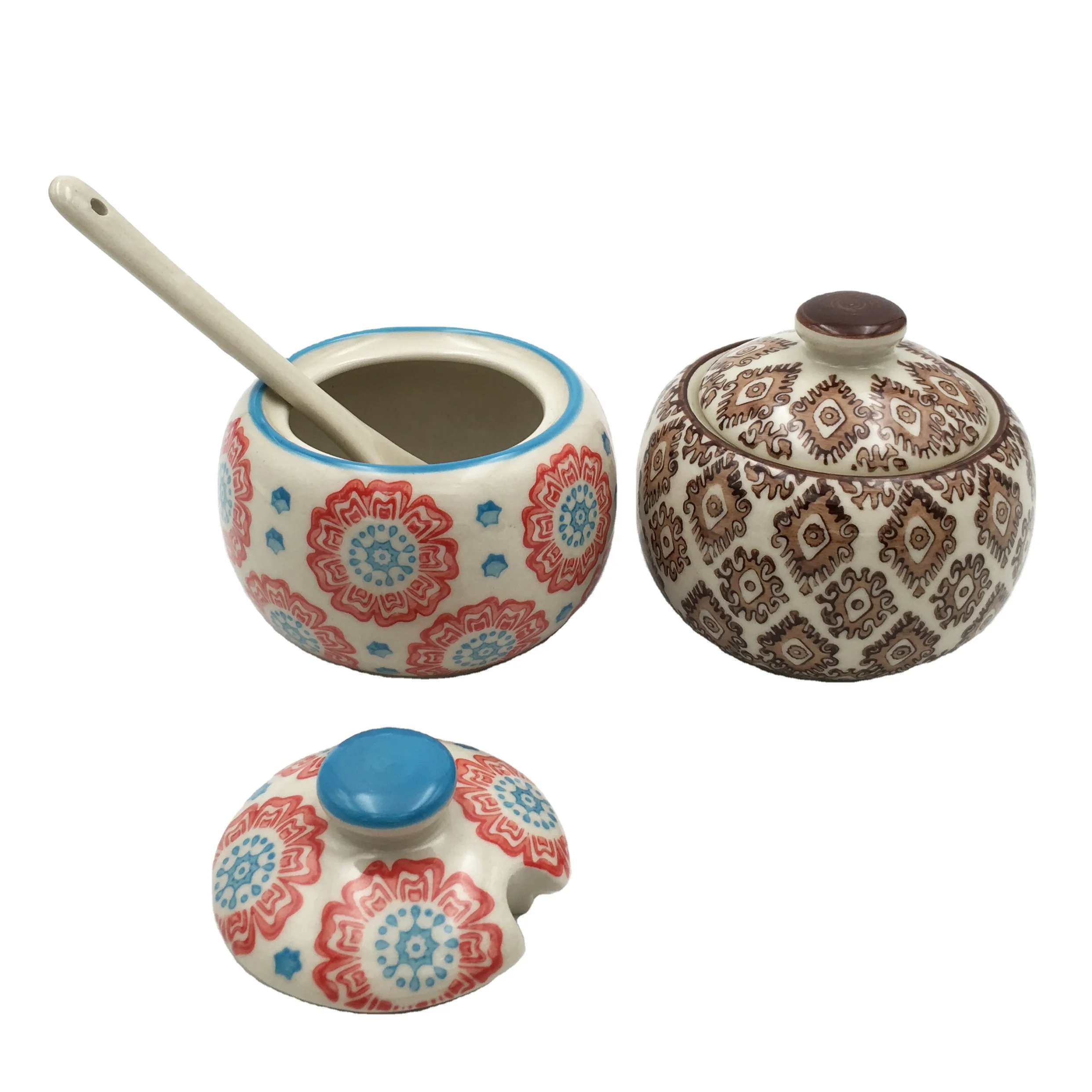 
Korean style ceramic sugar pot with spoon 