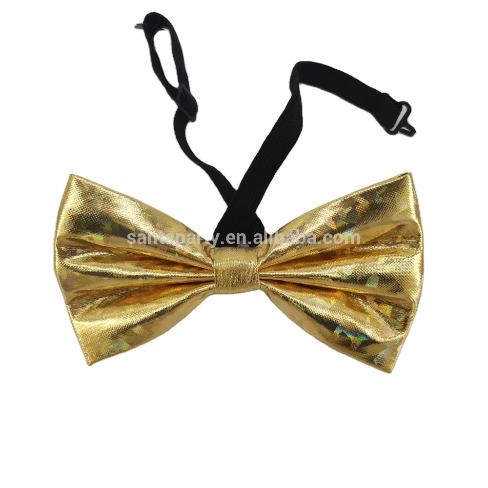 Bow tie metallic hologram gold and argent color party accessories glitter necktie