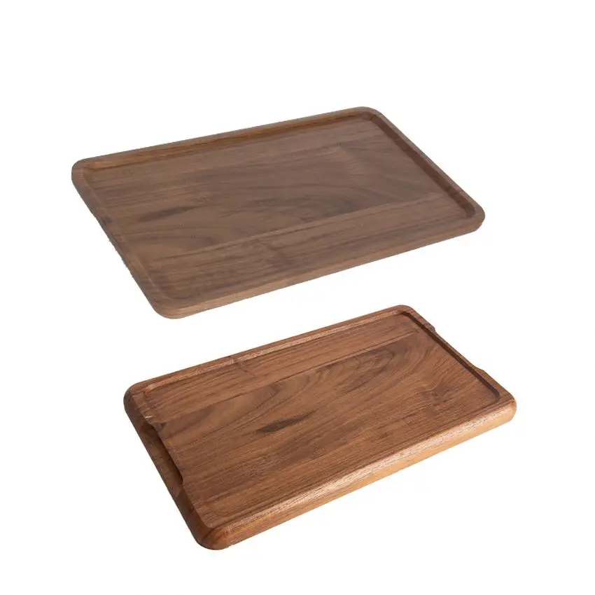 Wholesale Custom Luxury Rectangle Coffee Food Serving Wood Tray Walnut with Handle