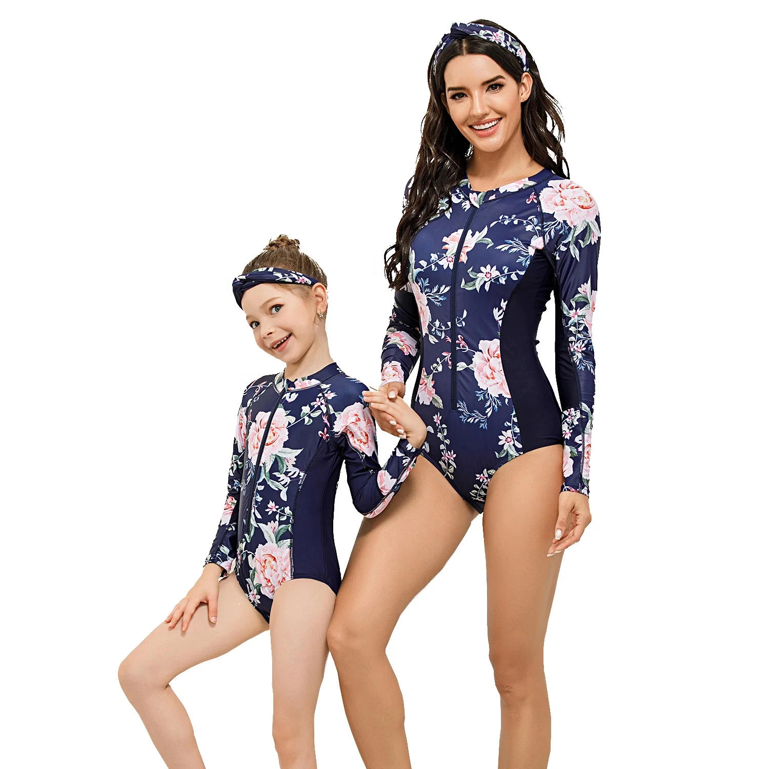 
Hot style swimsuit sexy mommy and me matching sets front zip swimwear bikini Parent-child swimming mommy and me outfit 