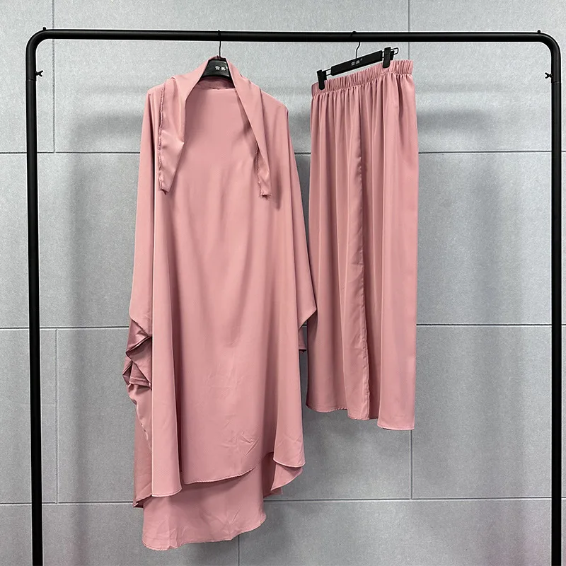 Scarf Collar Long Sleeve Pullover Plus Size Large Middle East Robe Set Solid Muslim Dress Two Piece Set
