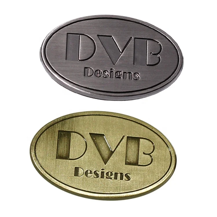 Fashion handbag hardware metal logo oval plaque hats accessory brushed letter tags emblems for luggage