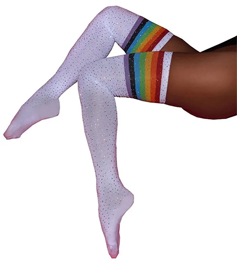 Sexy Rhinestone Over The Knee Socks Thigh High Stocking Stripe Over the Knee Socks Long Cotton Stockings