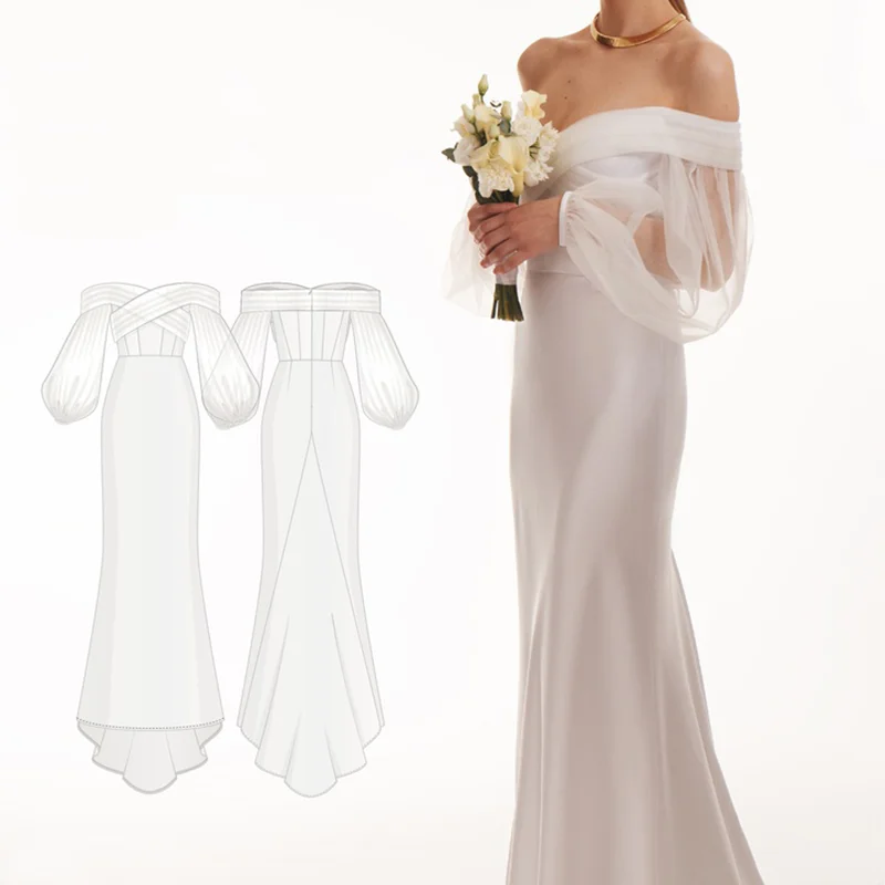 Custom Long Lace Sleeve White Evening Wedding Party Dress Long Elegant White Evening Dress