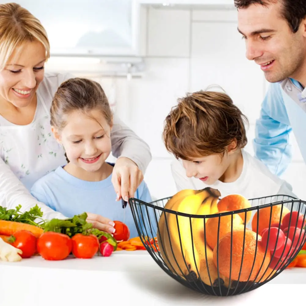 Fruit Basket Creative Geometry Countertop Iron Gold Plated Black Vegetable Mesh Metal Bowl Kitchen Storage Wire Fruit Basket