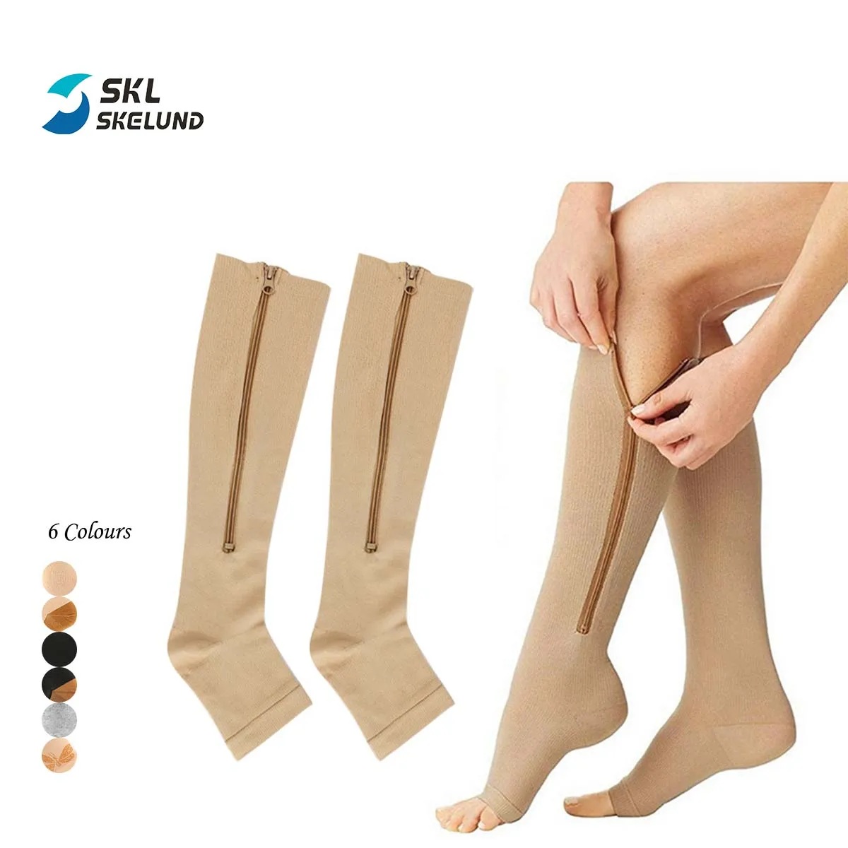 Zipper Compression Socks Calf Knee High Stocking Open Toe Medical Compression Socks for Walking&Runnng&Hiking and Sports Use
