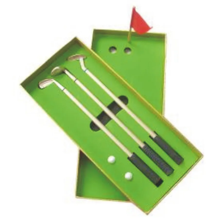 Promotional Mini Metal Golf Court Pen Gift Sets 3 Golf Club Pens 2 Mini Balls 1 Flag