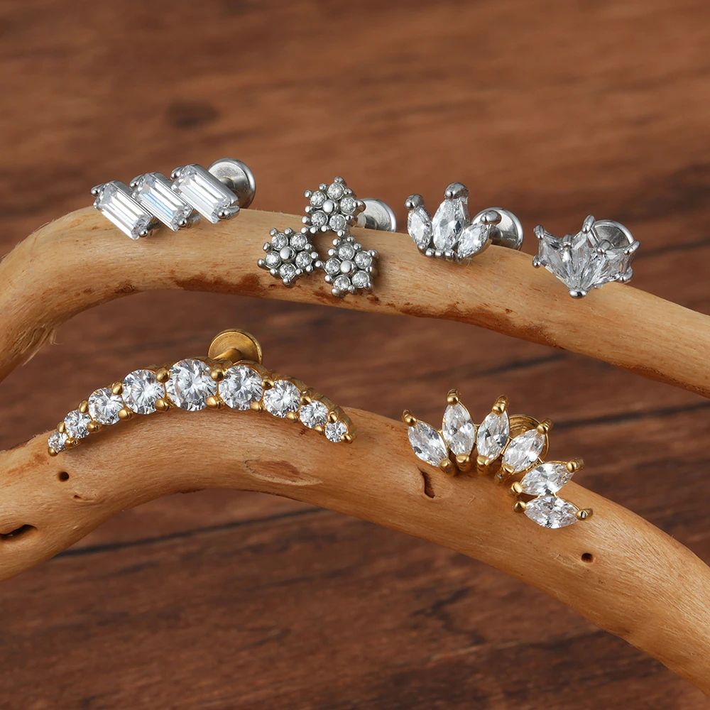 Wholesale Custom Stainless Steel Piercing Jewelry Prong Setting Zirconia Women Accessories Cartilage Earring Piercing