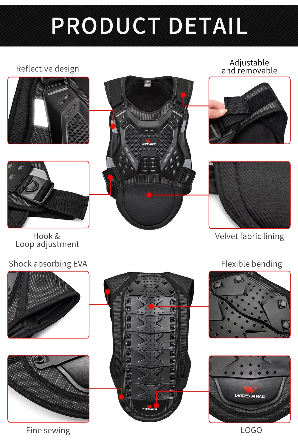 WOSAWE Adult Motorcycle Dirt Bike Body Armor Protective Gear Chest Back Protector Protection Vest for Motocross Skating