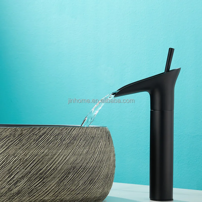 Luxury style black waterfall bathroom brass bathroom basin faucet high end
