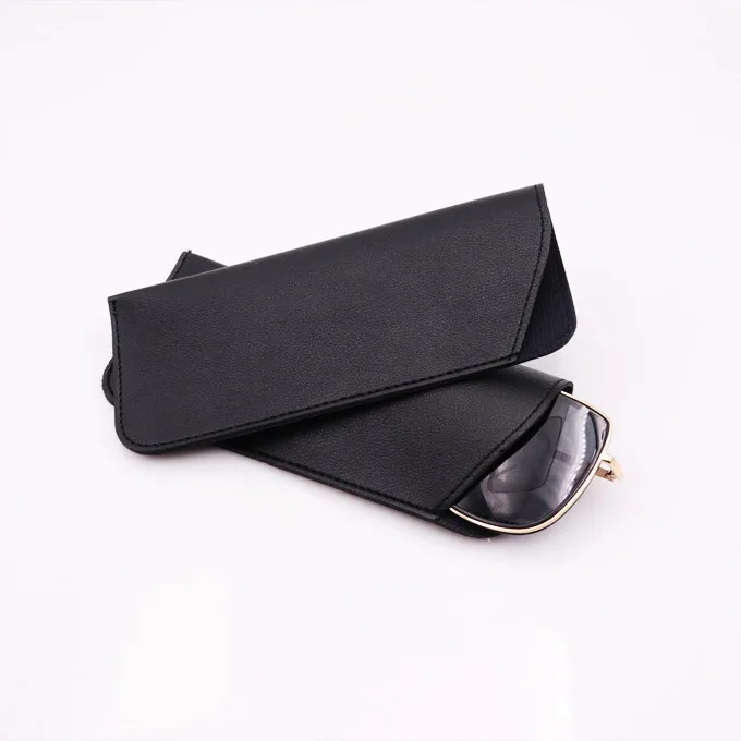 Оптовая продажа, черный складной большой футляр для солнцезащитных очков с логотипом на заказ, складной треугольный футляр для очков, кожаный футляр для очков