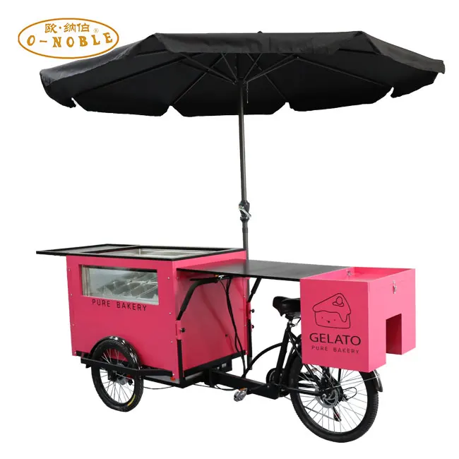350W Motor with Pedal Assist Commercial Cargo Tricycle 3 Wheel Electric Gelato Ice Cream Bike for Sale