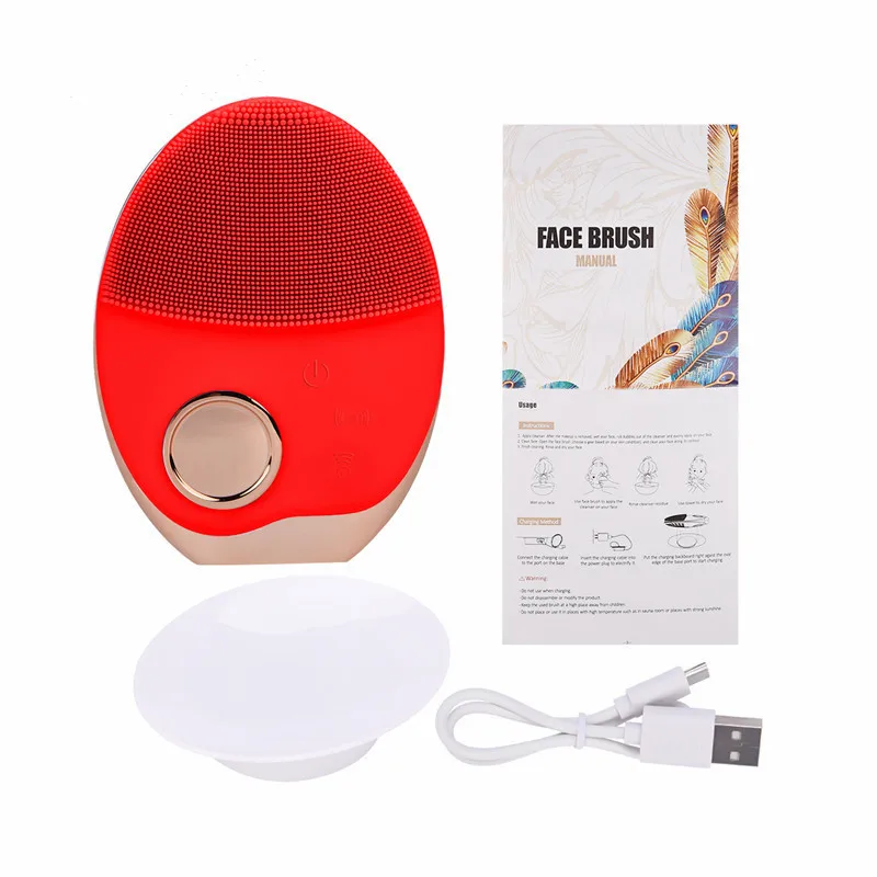 Ultrasonic Facial Cleaning Massage Brush LED Photon Light Pore Cleanser Wireless Charger Silicone Sonic Face Washing brush