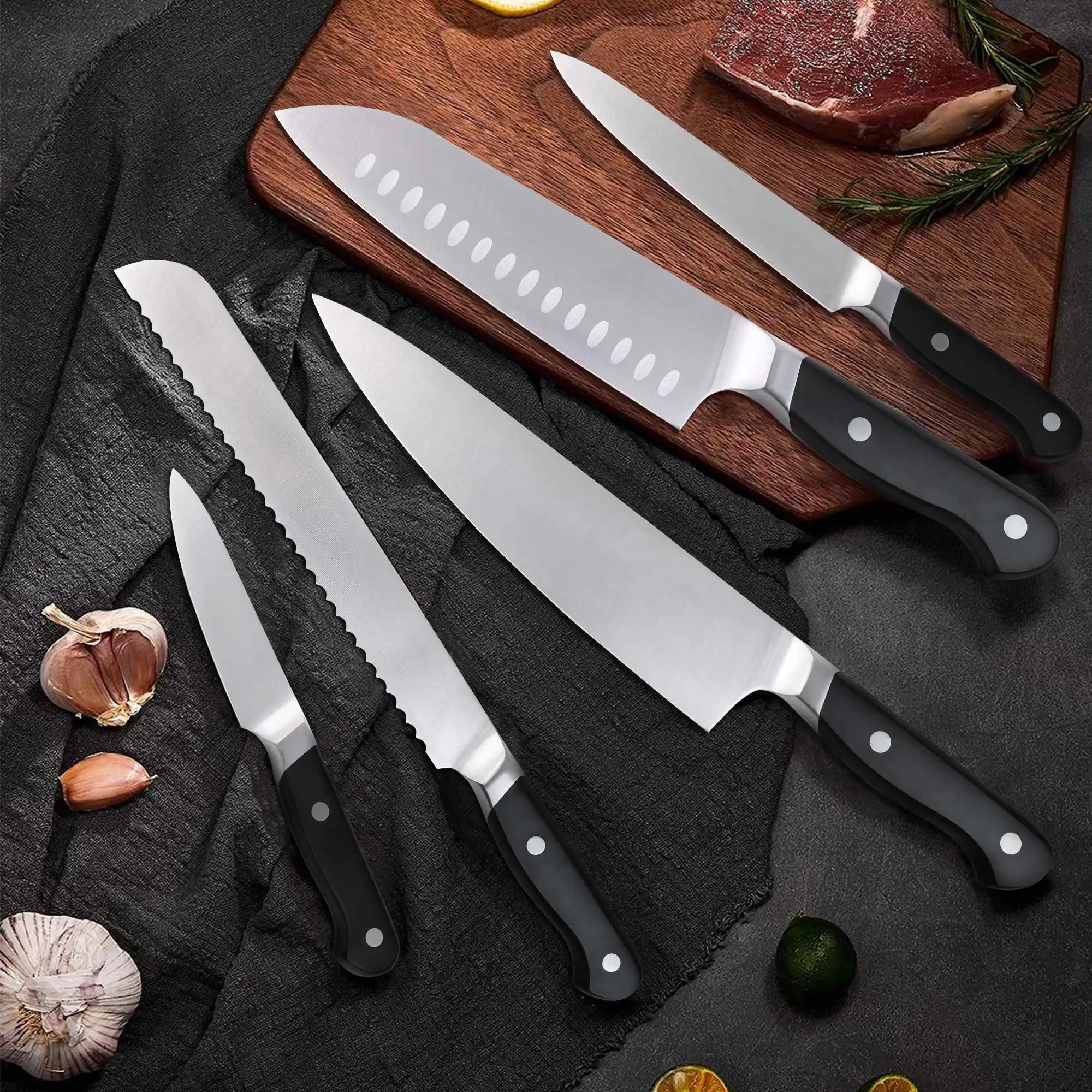 TUOBITUO Factory Knives Sharp Wholesale Forged German Steel 5Cr15Mov Kitchen Chef knife Set With ABS Handle