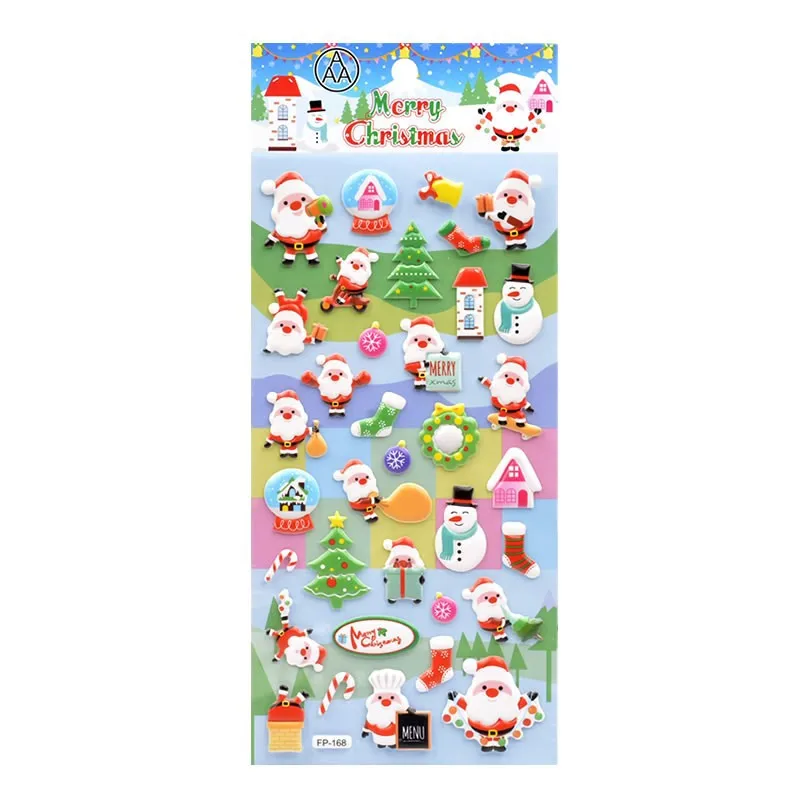 Custom 3D Cartoon Christmas Holiday Puffy Sticker Sheet Waterproof Kiss Cut Bubble Sticker